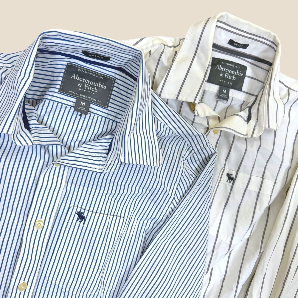 Lot of 2 Abercrombie and Fitch Shirts Men M Stripes Cotton Muscle Fit Preppy Y2K
